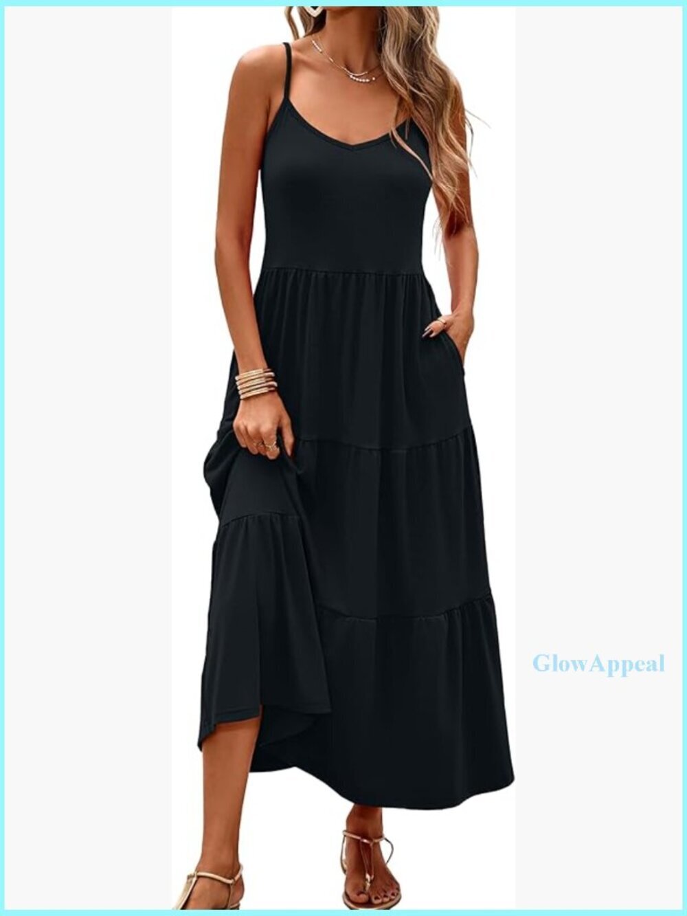 Flowy Tiered Maxi Dress with Pockets, Adjustable Straps, Sleeveless Summer